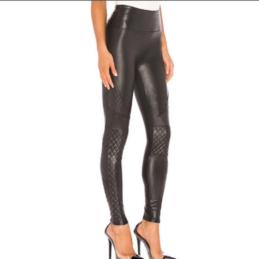 SPANX Size L Faux Leather Quilted Leggings Black Quilted Leggings